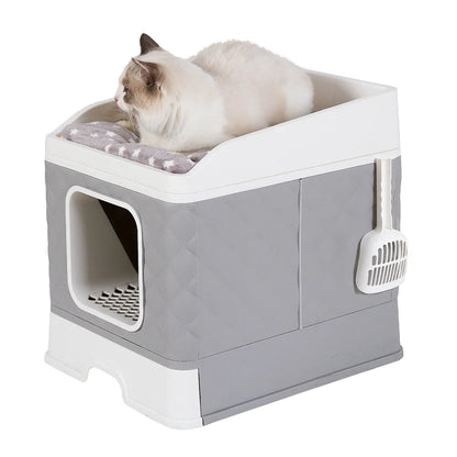 Foldable Cat Litter Box Large Pet Toilet+Cat Sand Shovel Easy Clean Leak-Proof Enclosed