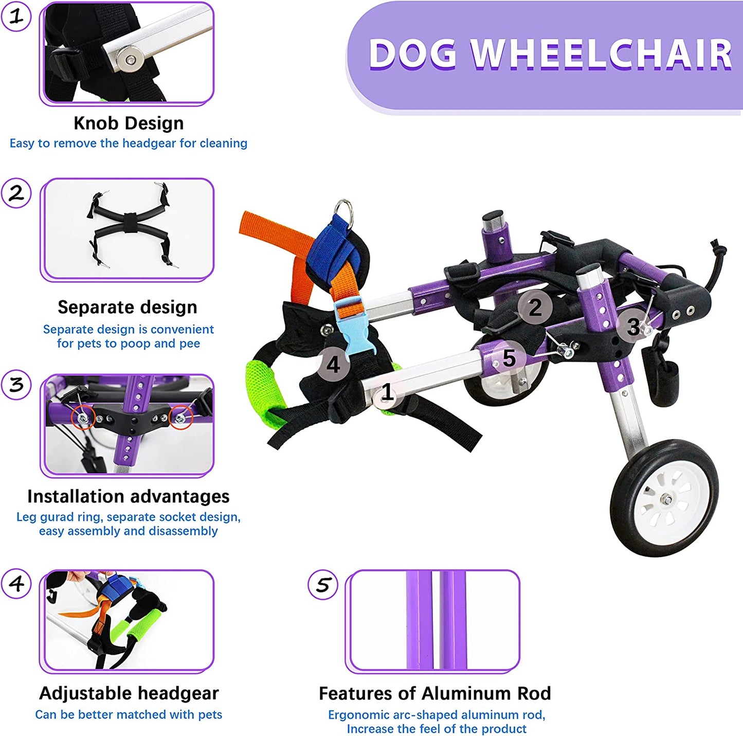 Adjustable Dog Wheelchair for Back Legs，Pet/Doggie Doggy Wheelchairs with Disabled Hind Legs Walking (XS-A)
