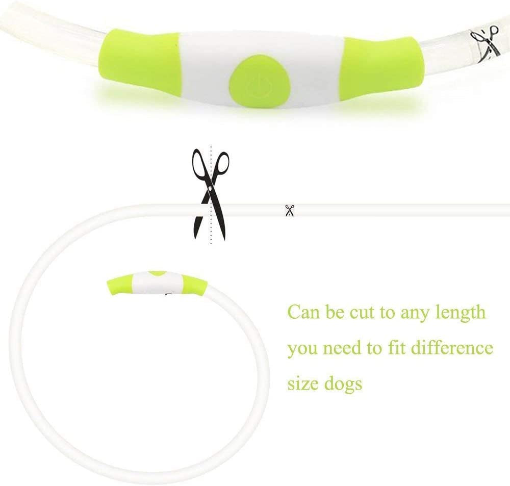LED Dog Collar Necklace, USB Rechargeable Pet Safety Collar, TPU Cuttable Glowing Light for Your Dogs Running at Night (Neon Green)
