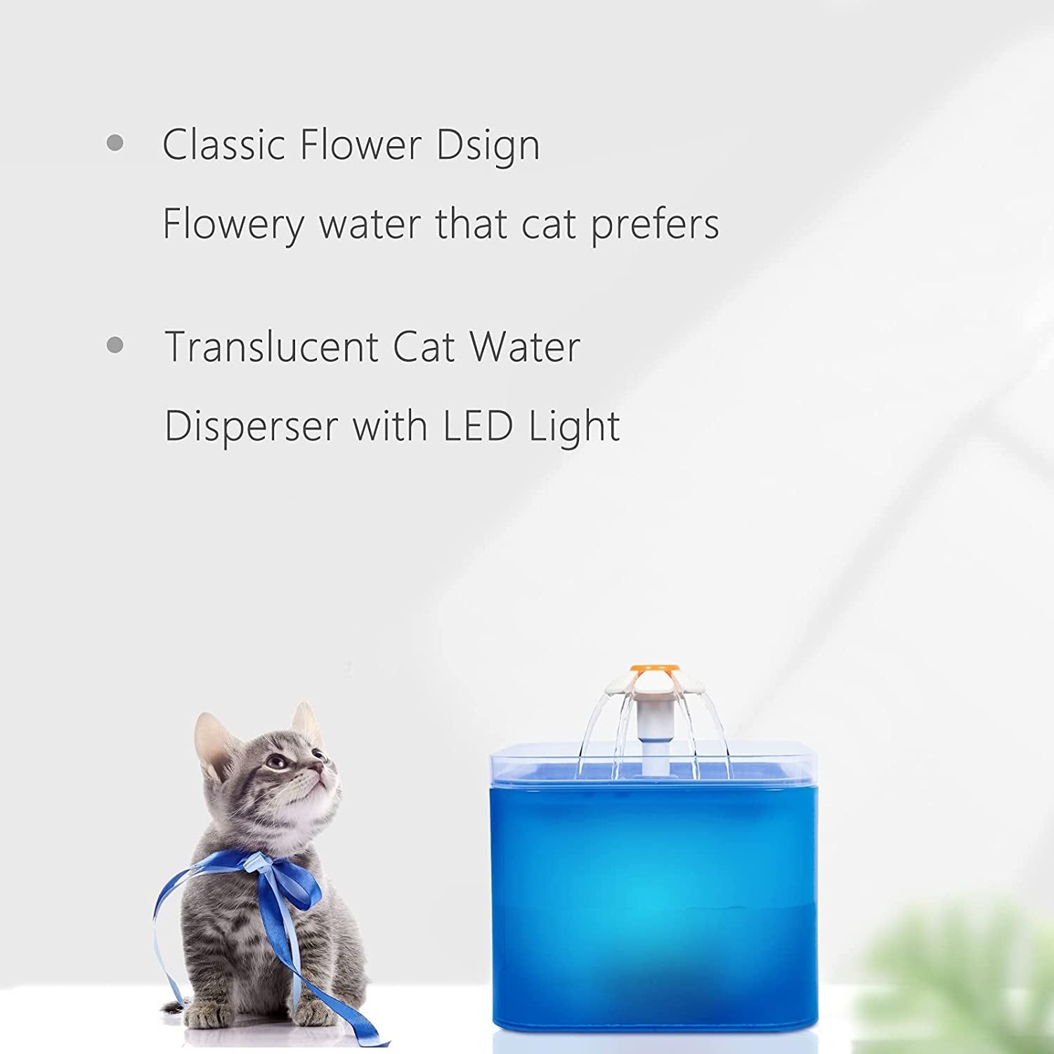 Cat Water Fountain， Ultra Quiet Pet Water Fountain ，Pet Drinking Fountain with Filter, Dog Water Dispenser 67 Oz/2.0 Liters，Automatic Cat Fountain with LED Lights for Cats and Small Dogs