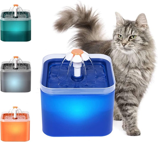 Cat Water Fountain， Ultra Quiet Pet Water Fountain ，Pet Drinking Fountain with Filter, Dog Water Dispenser 67 Oz/2.0 Liters，Automatic Cat Fountain with LED Lights for Cats and Small Dogs