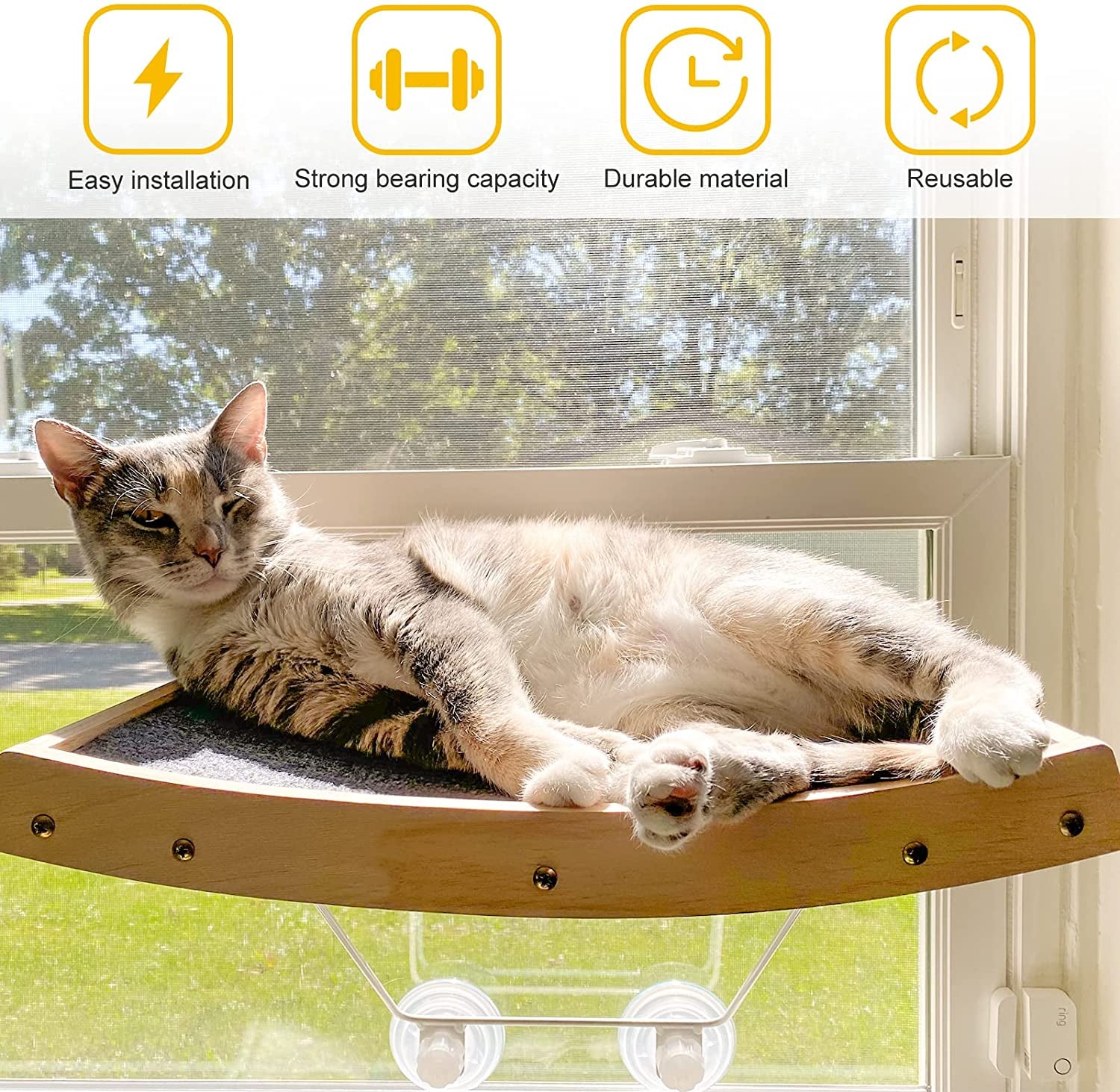 Cat Window Perch, Cat Hammock Window Seat with Strong Suction Cups, Window Mounted Cat Bed for Indoor Cats, Weighted up to 40Lb, Safety, Space Saving, Easy to Assemble