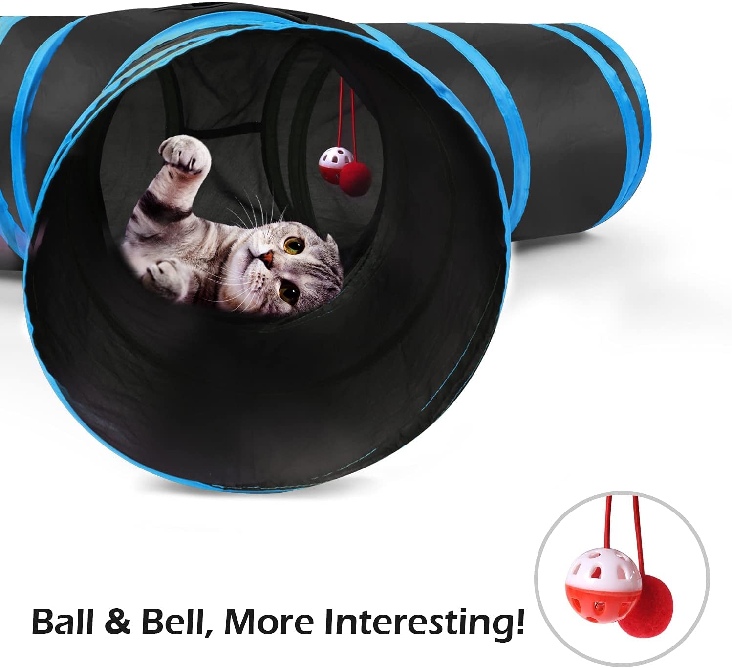 Cat Toys, Cat Tunnel Tube 3-Way Tunnels Extensible Collapsible Cat Play Tent Interactive Toy Maze Cat House Bed with Balls and Bells for Cat Kitten Kitty Rabbit Small Animal